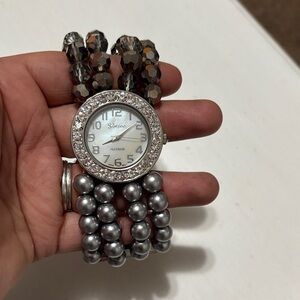 Silver and Brown Beaded Watch